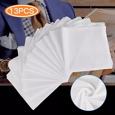 13 Pcs White Cotton Men Handkerchiefs Hanky Pocket Square Hankie Lot Set Vintage • $9.48