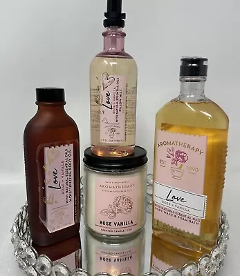 Bath & Body Works Lot Of 4 LOVE Rose Vanilla CandlePillow Mist Body Gel & Oil • $94.53