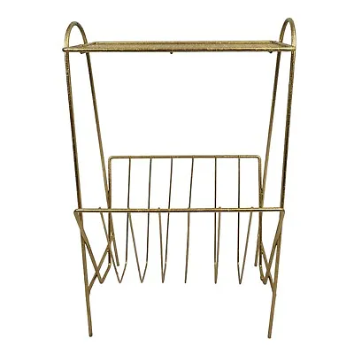 Mid-Century Gold Metal Wire Record Album Magazine Rack Stand Plant Table Vintage • $80