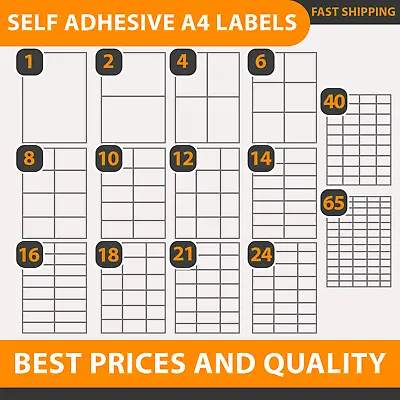 A4 Address Labels Self Adhesive White Sheets Sticker Paper Laser Printer Inkjet • £2.95