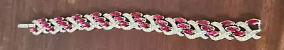 Vintage Signed  TRIFARI Red And Clear Crystal Rhinestones Silver Tone  Bracelet • $2.25