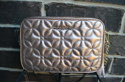 NWT $198 Michael Kors Quilted Floral Light Rose Gold Leather Camera Md Crossbody • $99