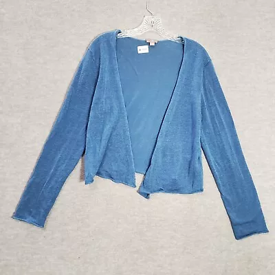 J. Jill Women Sweater Medium Blue Cropped Cardigan Linen Blend Open Front • $17.97