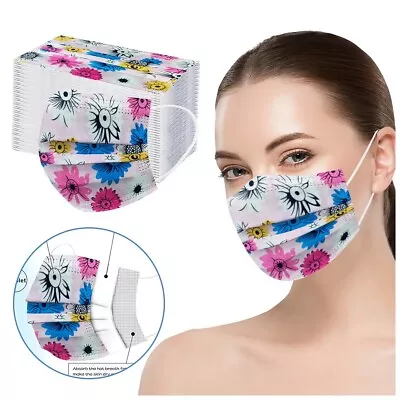 3 Layer Adult Disposable Face Mask Masks Colourful Flower Daisy Lady Fashion AU • $13.20