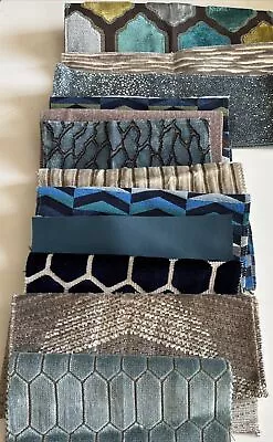 12+ MIXED LOT UPHOLSTERY/DRPERY Teal Aqua Blue Colors  Fabric Samples Velvet LUX • $16