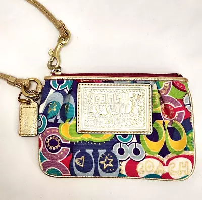 COACH Poppy Zip Wristlet Card Wallet Signature Pop C Print Colorful Canvas 4x6 • $19