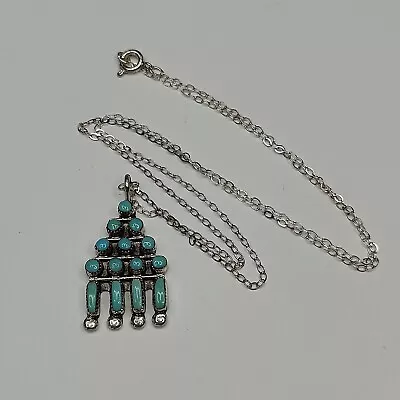 Vintage Zuni Sterling Turquoise Pendant Necklace • $35