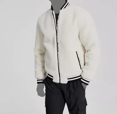 $129 INC International Concepts Men's Ivory Fleece Zip-Front Varsity Jacket L • $41.58