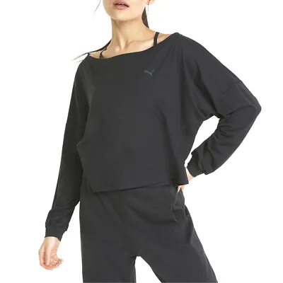 Puma Cloudspun Crew Neck Long Sleeve Athletic T-Shirt Womens Black Casual Tops 5 • $17.99