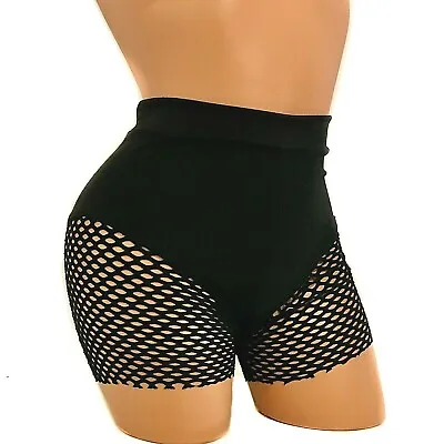 £28.99 • Buy High-waisted Black Solid / Fishnet Shorts Pole Fitness Dancing Rave Twerk Wear
