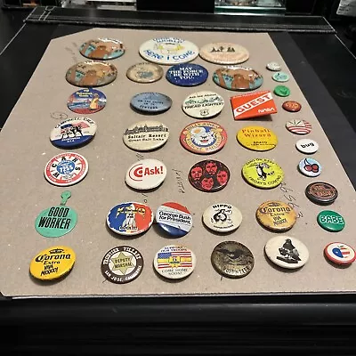 Lot Of 39 Vintage Buttons Badges Pin Backs  • $40