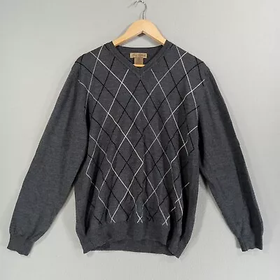 Mario Gilbreti Sweater Gray Argyle Mens M Merino Made In Italy • $9.27