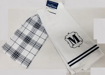 Set Of 2 Different Printed Kitchen Towels (14 X24 ) MONOGRAM M LETTER & LINESTL • $11.99