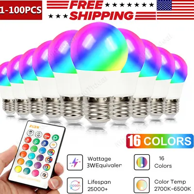 E26/E27RGBW LED Light Bulb Color Changing Dimmable Lamp With Remote Control Lot • $241.52