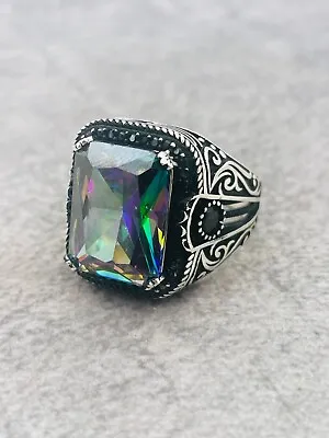 Men Mystic Topaz Multi Color Stone 925 Sterling Silver Ring Stamped Gift For Him • $55.25