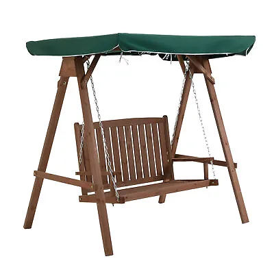 Outsunny 2 Seater Wood Garden Swing Chair Outdoor Loveseat Bench W/ Canopy Green • £199.99