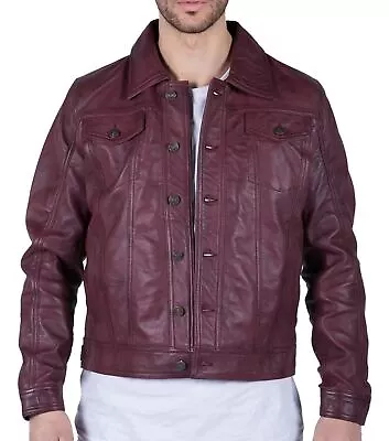 Mens Genuine Jacket Lambskin Leather Jeans Denim Style Biker Classic Coat • $112.36