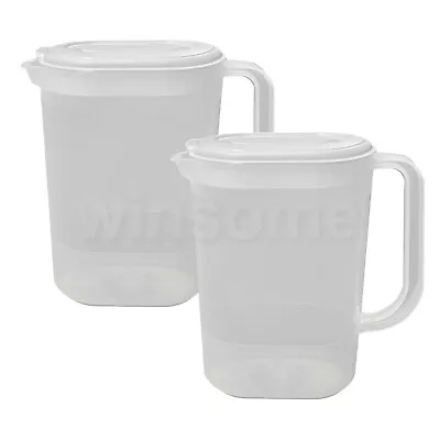 2 X 1.5L Plastic Jug With Lid Water Milk Juices Kitchen Home Fridge Door Picnic • £9.33