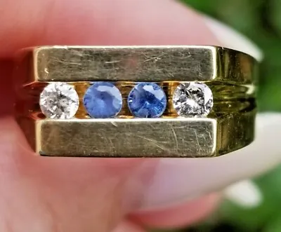 $495 • Buy Beautiful Unisex Cornflower Sapphire Diamond 14k Heavy Yellow Gold Ring SZ 9.5