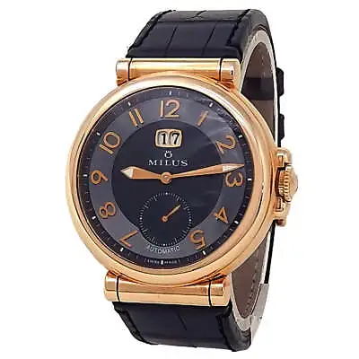 Milus Zetios 18k Rose Gold Black Leather Automatic Black Men's Watch ZET-ZP01 • $7190