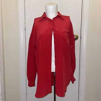 Vintage Sunny Leigh Poppy Red 100% Silk Blouse Size 4 • $18