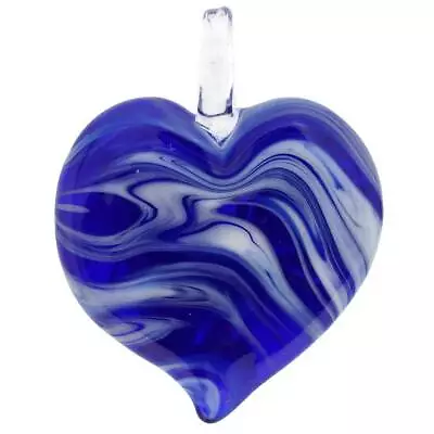 GlassOfVenice Murano Glass Venetian Marble Heart Pendant - Blue • $34.95