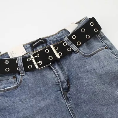 £5.89 • Buy Canvas Double Grommet Holes Belt 2-Row Studded Women Men Waist Strap Punk Gift