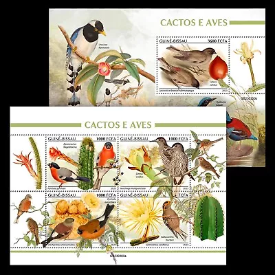 Cactus And Birds MNH Stamps 2023 Guinea-Bissau M/S + S/S • $26.20