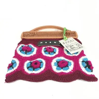 MARNI MARKET Handbag Flower Cafe Crochet Mini Tote Bag Knit Ladies Burgundy Pink • $321.64