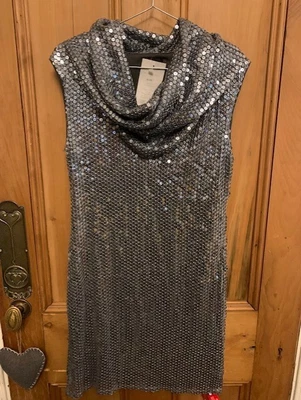 £0.99 • Buy Silver Sequin Cowl Neck Mini Dress By Miss Selfridge BNWT Size 12