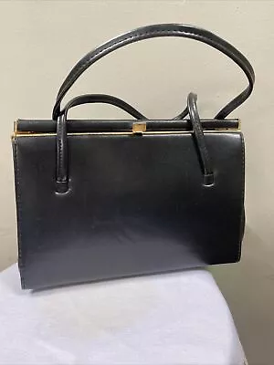 Vintage Gold Clasp Black Leather Kelly Bag 50’s 40’ Retro VGC • £18