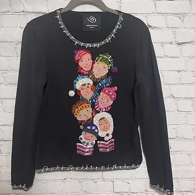 Michael Simon Event Sweater Womens Knit Pullover Christmas Carolers Black S • $68.95