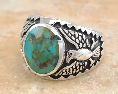 THICK MENS STERLING SILVER TURQUOISE EAGLE RING Size 13 Style# R3310 • $35.99