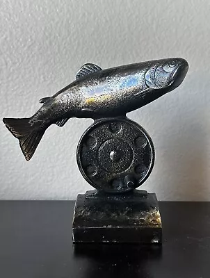 Antique Americana Fly Fishing Reel Trout Unlimited Cast Iron Statue • $125