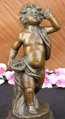 Puti Cherub Angel Boy With Bird Marble Base Figure Sculpture Statue Bronze Decor • $249