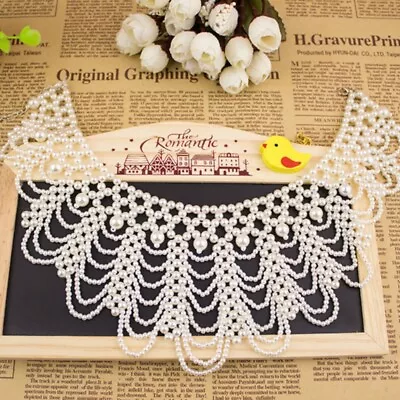 Bride Dress Lace Trim Collar Detachable Collar Pearl Fake Collar Pearl Beaded • £5.72