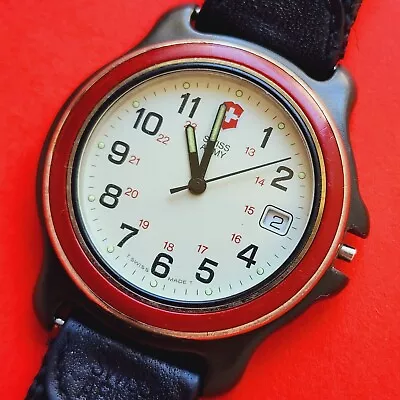 Swiss Army Military Watch White Dial Date Quartz For Repair • $39