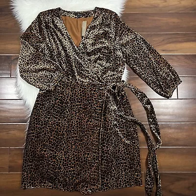 J. Crew Women’s Size 16 Leopard Print Velvet Wrap Dress K0148 • $59.95