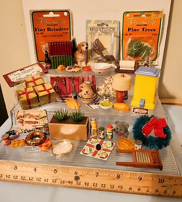 Lot Of Dollhouse Accessories Food Tools Holiday Books Mostly Vintage Miniatures  • $12