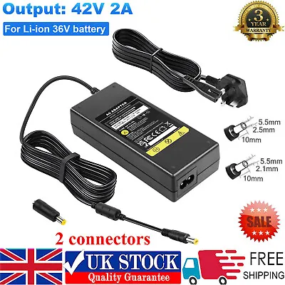 Charger 42V 2A For 36V Li-ion E-Bike Pedelec Scooter Adapter 5.5*2.5mm RoundPlug • £14.99