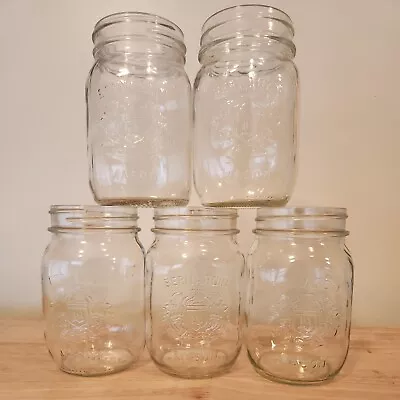 Lot Of 5 Vintage Bernardin Mason Glass Standard Mouth Pint Jars With Crest  • $12.99