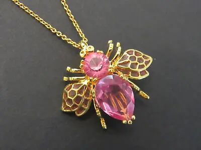 $1.99 • Buy Joan Rivers Gold Tone Pink Crystal Bee Plique A Jour Brooch Or Pendant Necklace