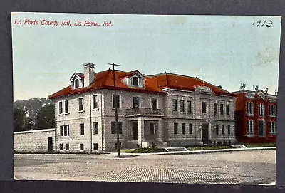 Postcard La Porte Indiana County Jail Brick Road~1910? Postmark • $3.99