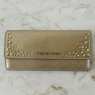 MICHAEL KORS Giftables Pale Gold Studded Leather Flat Continental Wallet • $99