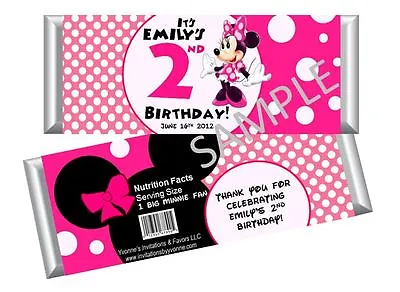 Minnie Mouse In Pink Candy Bar Wrappers - Birthday Favors - Set Of 12 • $12.95