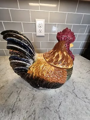 Vintage GKAO Ceramic Colorful Rooster Cookie Jar Country Farmhouse Decor 10x10x7 • $18.99