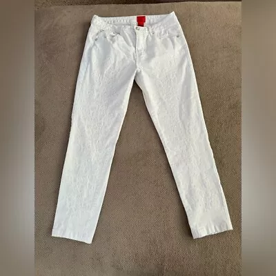 V Cristina Women’s Size 10 White Denim Slim Fit Floral Embroidered Ankle Pants • $29