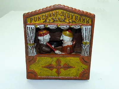 Vintage 1920-30s USA Mechanical Moving Figures Punch And Judy Iron Savings Bank • $360