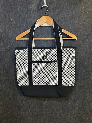 NWOT Lands End Prince Of Wales Houndstooth Tote  W/ Zip Top & Key Clip Blk/Cream • $25