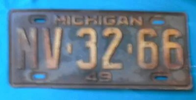 Vintage 1949 Michigan License Plate NV-32-66 • $8.50